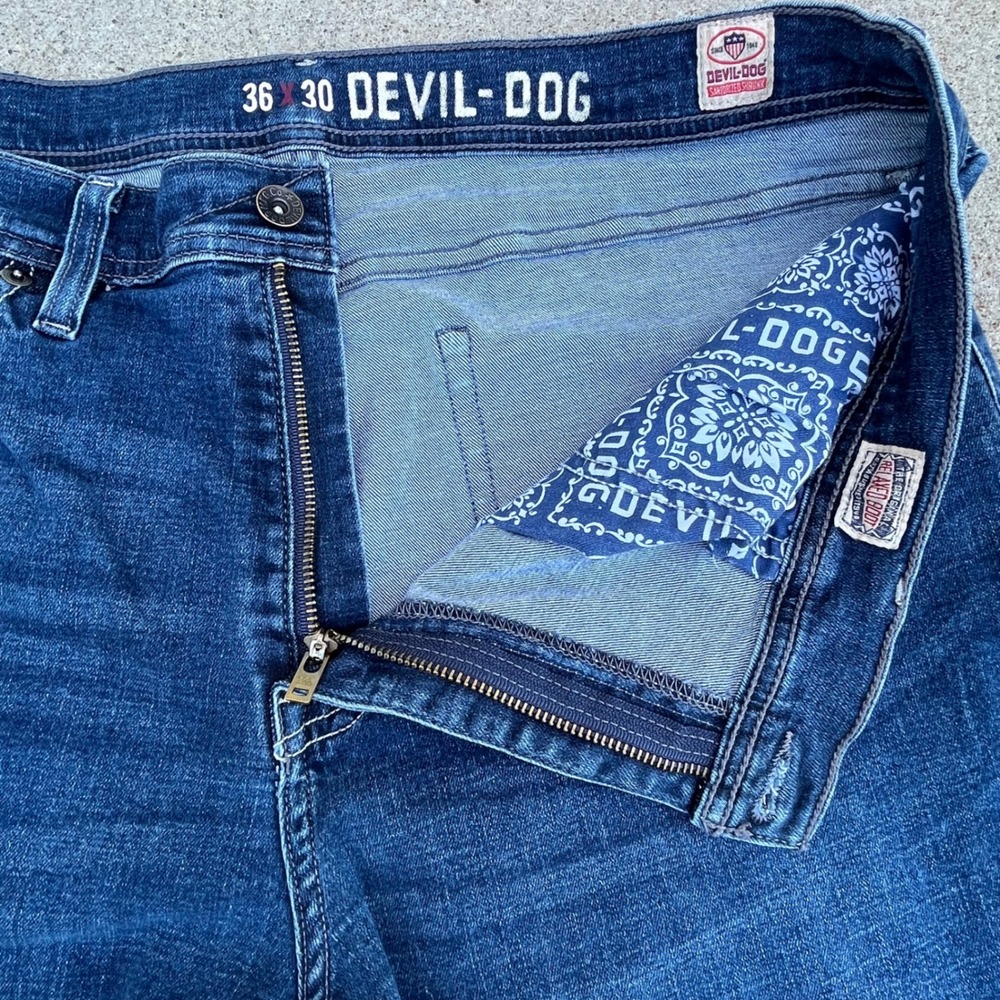 Devil-Dog Dungarees Mens Relaxed Bootcut Jeans Dark Wash Blue 36x30 - Picture 4 of 7